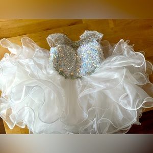 Sugar Kayne cupcake Pageant Gown 18 month White with unicorn sequins.